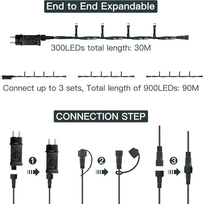 Luci Albero Di Natale, Luci Natale, Shineled 30M 300 LED 8 Modalità Luci da Stringa, Luci da Fata Stellate Impermeabili per Esterni, Giardini, Case, Matrimonio, Natalizie