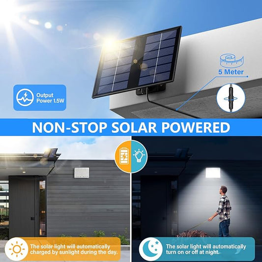 Lampada Solare da Esterno, Faretto Led da Esterno con Sensore di Movimento, Luce Solare Led Esterno con Pannello Solare, 113 LED 2000mAh 4 Modes Lampioni Luci Solari da Giardino con 5M Cavo, 1 Pezzo