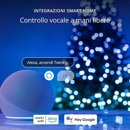 Twinkly Strings 600 LED RGB, Striscia di Luci LED per Esterno e Interno, Luci Smart Multicolore, Compatibile con Alexa e Google Home, Luci Mappabili, IP44, Controllo App, Filo Nero, 48m