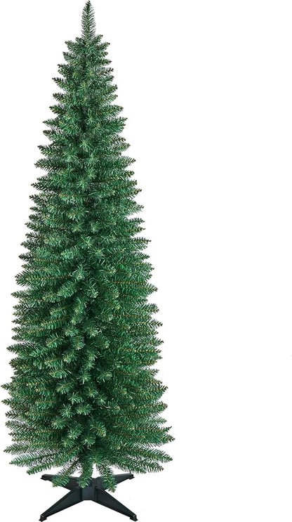 183 cm Albero di Natale Artificiale Slim a Forma di Matita in PVC Stretto e Alto con Base Plastica per Casa Ufficio Verde