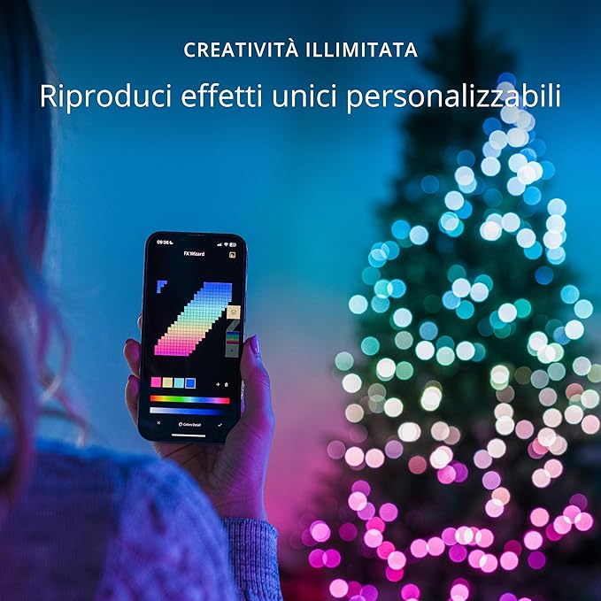 Twinkly Strings 600 LED RGB, Striscia di Luci LED per Esterno e Interno, Luci Smart Multicolore, Compatibile con Alexa e Google Home, Luci Mappabili, IP44, Controllo App, Filo Nero, 48m