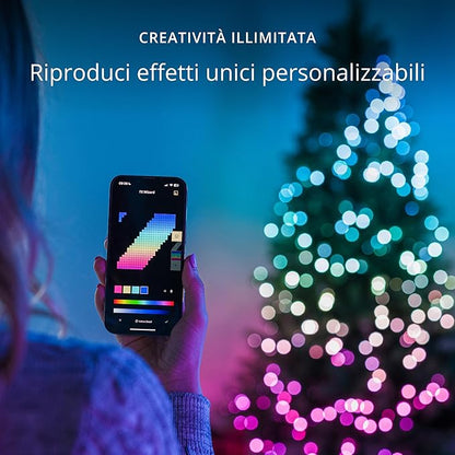 Twinkly Strings 600 LED RGB, Striscia di Luci LED per Esterno e Interno, Luci Smart Multicolore, Compatibile con Alexa e Google Home, Luci Mappabili, IP44, Controllo App, Filo Nero, 48m