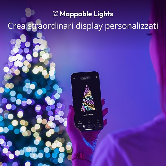 Twinkly Strings 600 LED RGB, Striscia di Luci LED per Esterno e Interno, Luci Smart Multicolore, Compatibile con Alexa e Google Home, Luci Mappabili, IP44, Controllo App, Filo Nero, 48m