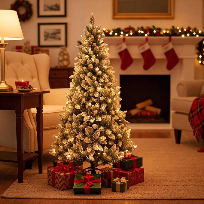 Albero Di Natale Artificiale Effetto Realistico In Pvc Ignifugo, Albero Di Natale Folto Con Aghi Di Pino Spessi E Rami A Gancio, Con Borsa E Base In Metallo (Innevato, 150 cm)