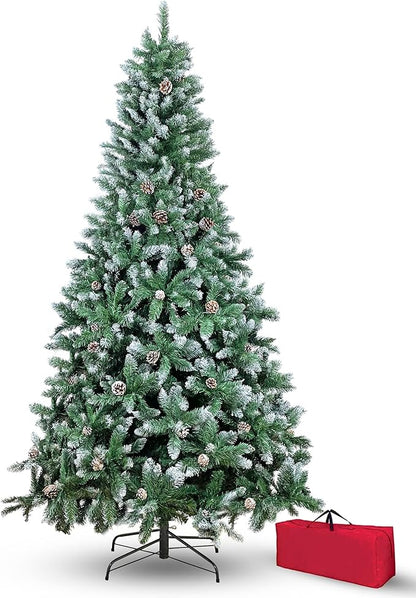 Albero Di Natale Artificiale Effetto Realistico In Pvc Ignifugo, Albero Di Natale Folto Con Aghi Di Pino Spessi E Rami A Gancio, Con Borsa E Base In Metallo (Innevato, 150 cm)