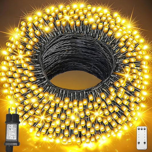 120M Luci Natale Esterno Catena Luminosa, 1080 LED Stringa Impermeabile Luci Natalizie da Esterno con Telecomando Ghirlanda LED Decorazioni Natalizie per Albero Natale Giardino Bianco Caldo